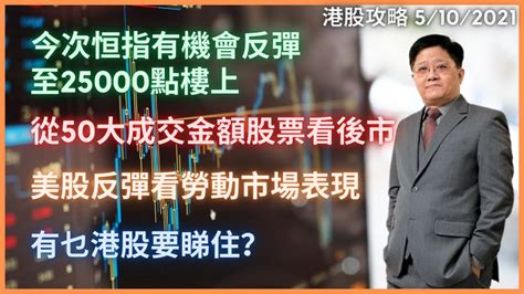 港股攻略 今次恒指有機會反彈至25000點樓上 從50大成交金額股票看後市 美股反彈看勞動市場表現 有乜港股要睇住 5 10 2021 Youtube