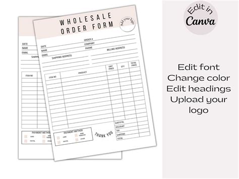 Wholesale Order Form Template, Canva Editable Order Sheet Template ... 