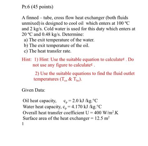 Solved Pr Points A Finned Tube Cross Flow Heat Chegg