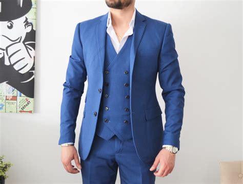 Costume Homme Bleu Slim Pi Ces Avec Gilet