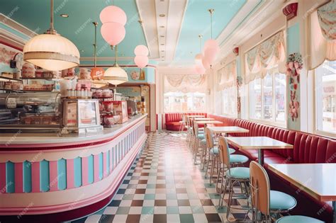 Premium AI Image | Colorful Ice Cream Parlor Interior with Retro Decor