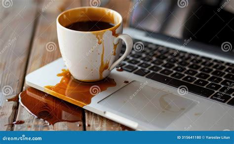 Cup of Coffee Spilled on Laptop Stock Photo - Image of broken, coffee ...