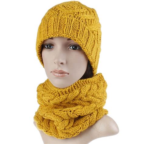 Buy Womens Winter Knitted Hat Scarf Set Thick Warm Knit Beanie Caps