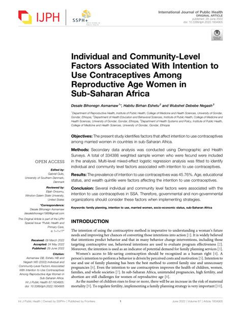 Pdf Individual And Community Level Factors Associated With Intention