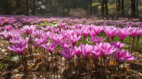 รูปพื้นหลังดอกโครคัสฤดูใบไม้ผลิบานสะพรั่งในป่า พื้นหลัง ดอกโคลชิคัมสี