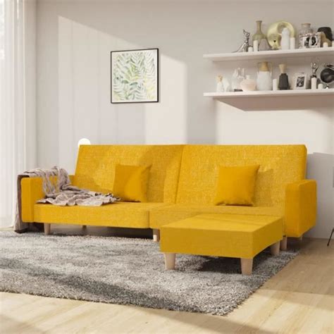 Hen Canap Lit Places Avec Repose Pied Jaune Tissu Hb A