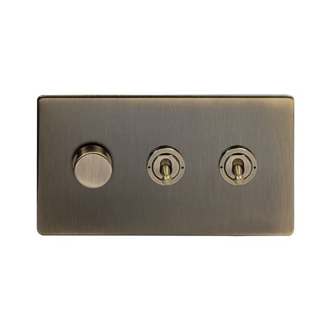 Soho Lighting Antique Brass 3 Gang Switch With 1 Dimmer 1x150w Led Dimmer 2x20a 2 Way Toggle