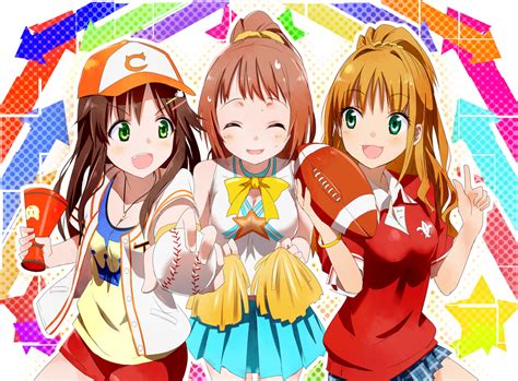 Blush Brown Hair Cheerleader Gochou Comedia80 Green Eyes Hat Himekawa