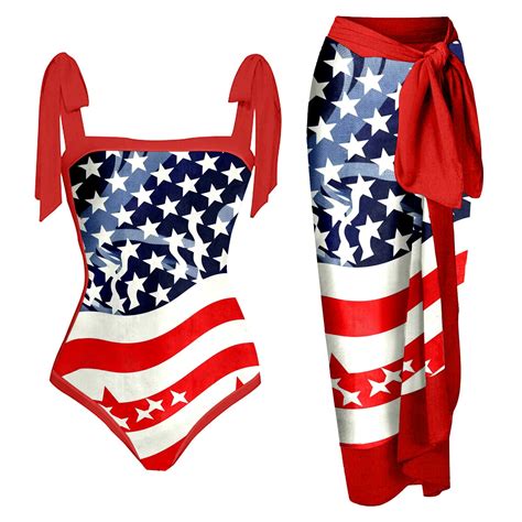 Himmake Women Fashion Independence Day Flag Print Two Piece Swimsuit