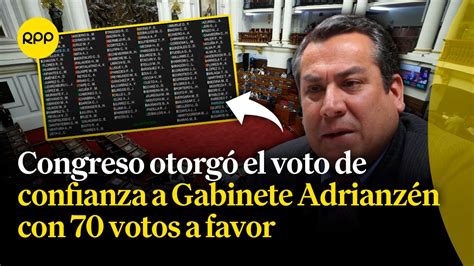 Congreso otorga el voto de confianza al Gabinete de Gustavo Adrianzén