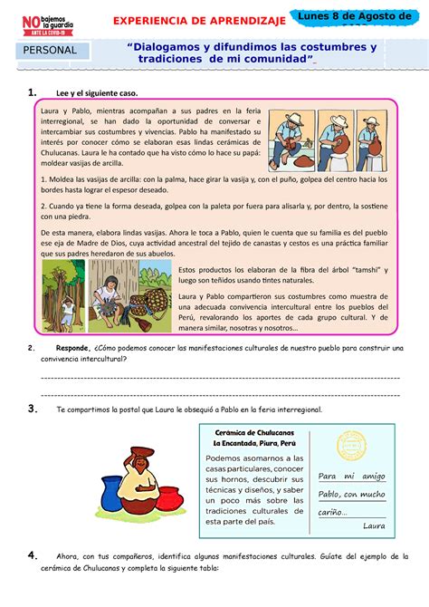 Ficha Dialogamos Y Difundimos Las Costumbres Y Tradiciones De Mi