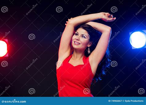 Beautiful Woman In Red Dancing At Nightclub Stock Image Image Of Beautiful Attractive 74966667