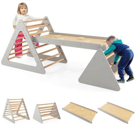 Dreamade Triangle D Escalade En Bois Avec Toboggan Pour Enfants Pont