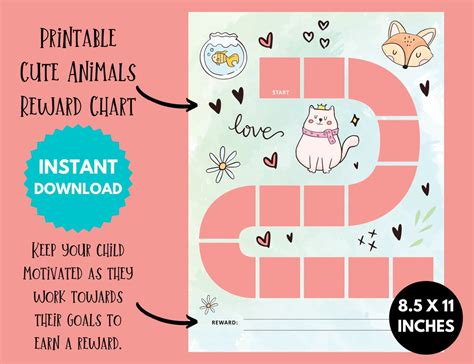 Cute Animals Reward Chart For Kids Printable Behavior Chart Children