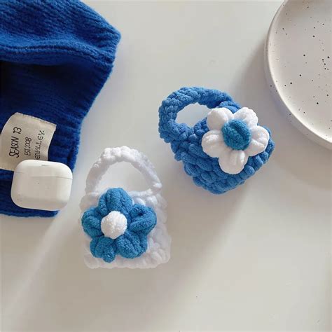 D Cute Fluffy Fur Soft Plush Knitting Flower Earphone Storage Bag For