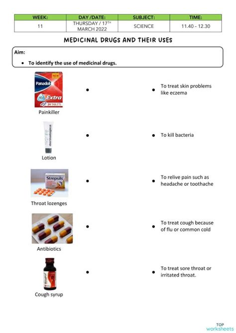 Medicinal Drugs And Their Uses Interactive Worksheet Topworksheets