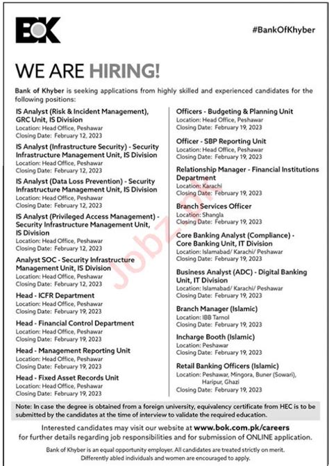 Bank Of Khyber Bok Jobs Job Advertisement Pakistan