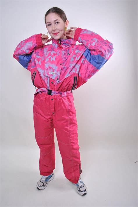 Vintage Pink Floral Ski Suit Woman Retro One Piece Snowsuit Etsy With Images Unique