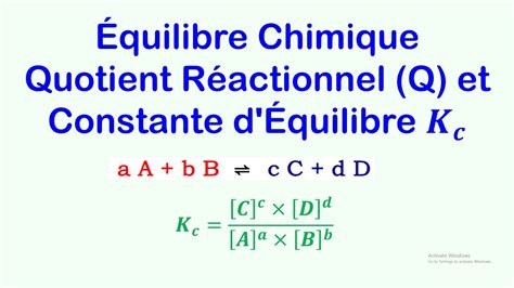 Quilibre Chimique Quotient R Actionnel Q Et Constante D Quilibre