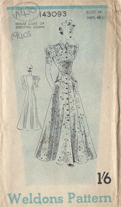 1940s WW2 Vintage Sewing Pattern B38 HOUSECOAT DRESSING GOWN R430 By