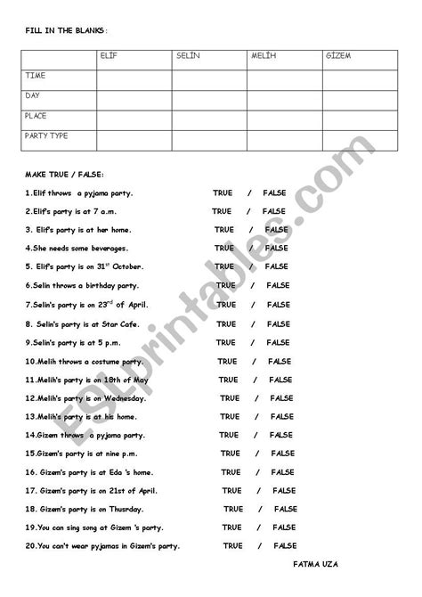 Party Types Esl Worksheet By Fatossworld