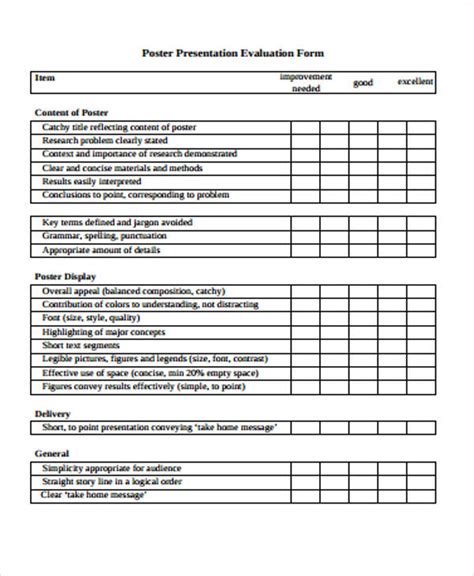 Printable Simple Presentation Evaluation Form Printable Forms Free Online