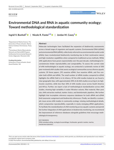 PDF Environmental DNA And RNA In Aquatic Community Ecology Toward