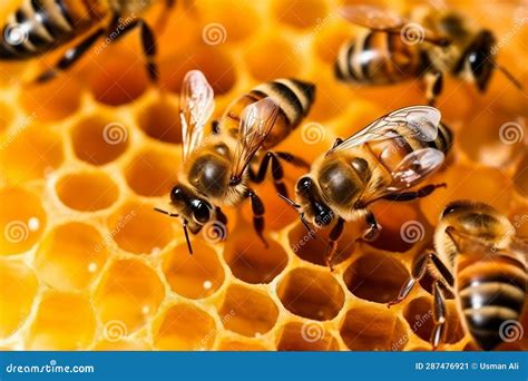 Busy Bees On Honeycomb Honey Production By A Hive Ai Stock Image Image Of Hive Bees 287476921