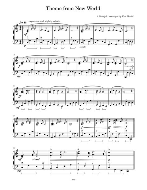 Symphony No9 Op95 Antonín Dvořák Sheet Music For Piano Solo Easy