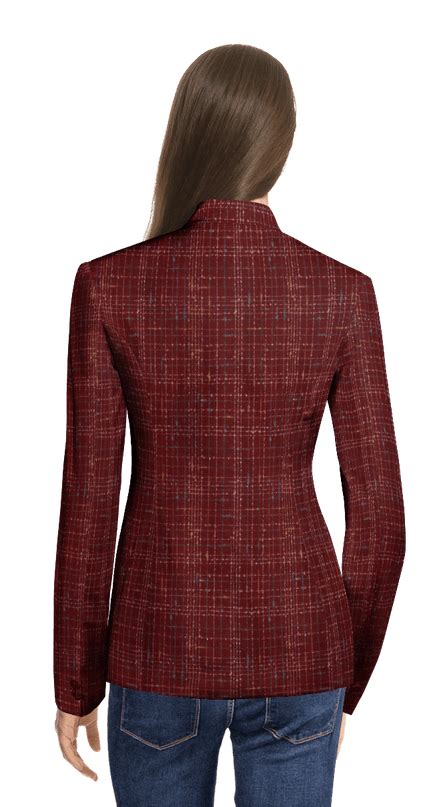 Burgundy Plaid Tweed Double Breasted Jacket Sumissura