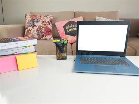 Mockup Image White Blank Screen Laptop Computer On The Front Display