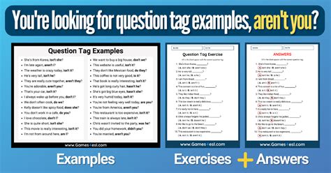 question tags  answers  examples exercises gamesesl