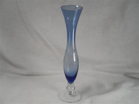 Etched Blue Glass Bud Vase Handmade Blue Glass Vase Vase Blue Glass Vase Bud Vases Glass