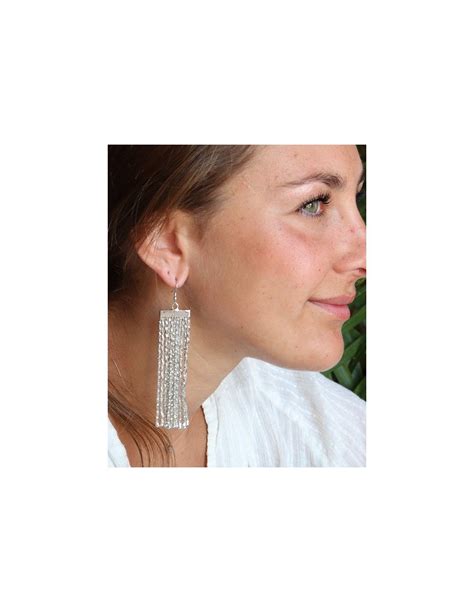 Vente longues boucles d oreilles argentées à franges boutique Mosaik