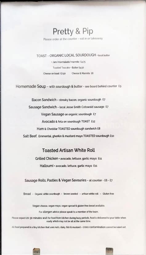 Pretty and Pip full menu online