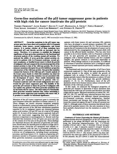 Germ Line Mutations Of The P53 Tumor Suppressor Gene In Patients With