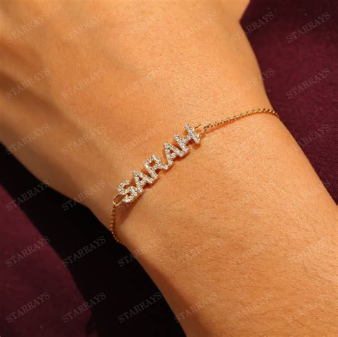 Diamond Name Bracelet 14k Gold Bracelet For Women Moissanite Etsy