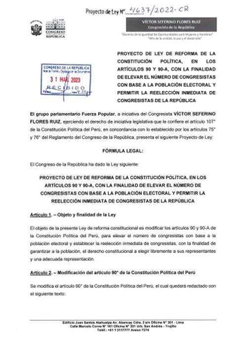 Congreso proponen elevar número de congresistas y su reelección