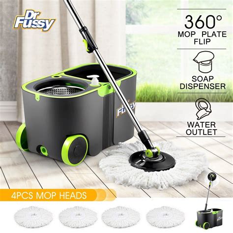 Spin Mop And Bucket Tile Wood Floor Cleaner 4 Microfiber Mop Heads Easy Cleaning System 360