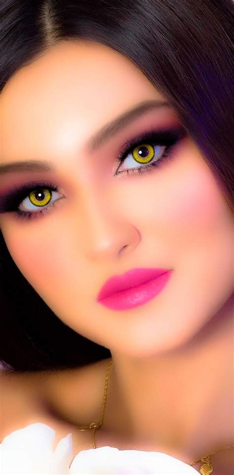 A Woman With Long Black Hair And Yellow Eyes