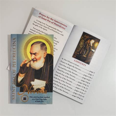 New Saint Pio Of Pietrelcina Novena Booklet With Relic Padre Pio