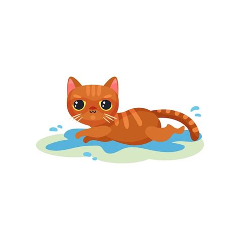 Premium Vector Naughty Kitten Lying In A Puddle On The Floor Mischievous Cute Little Cat