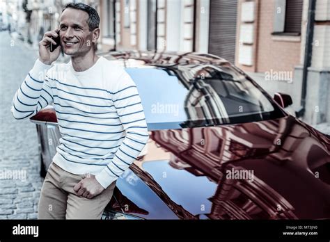 Handsome Delighted Man Standing Near His Car Stock Photo Alamy