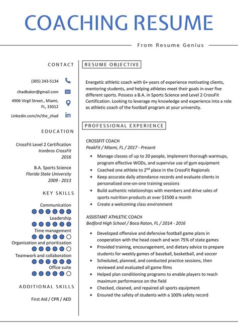 Coaching Resume Sample And Writing Tips Resume Genius