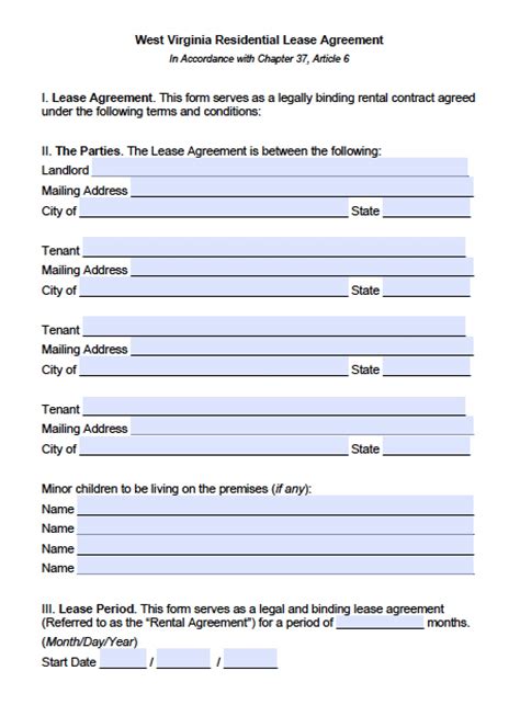 Free West Virginia Residential Lease Agreement Pdf Word Doc