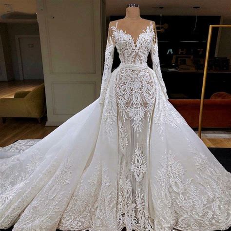 Designer Arabic Elegant Lace Wedding Bride Dresses Saudi Dubai Formal