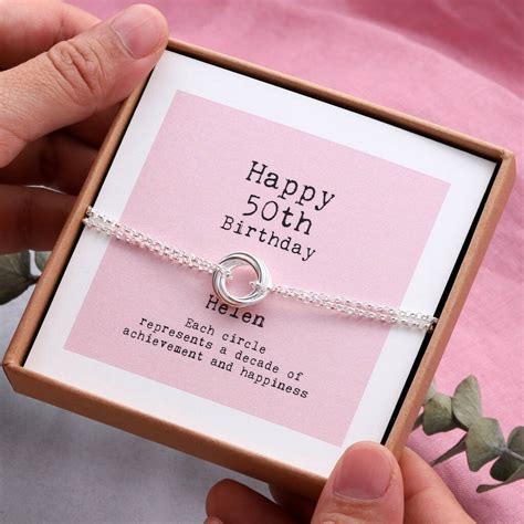 Happy 50th Birthday Sterling Silver Bracelet Five Circles Etsy Uk