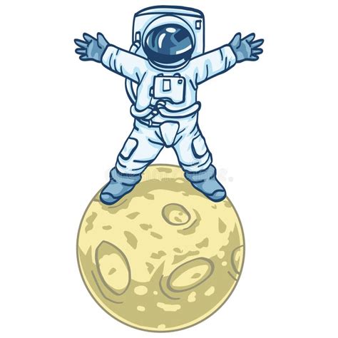 Astronaut Moon Landing Cartoon Stars Starry Background Vector