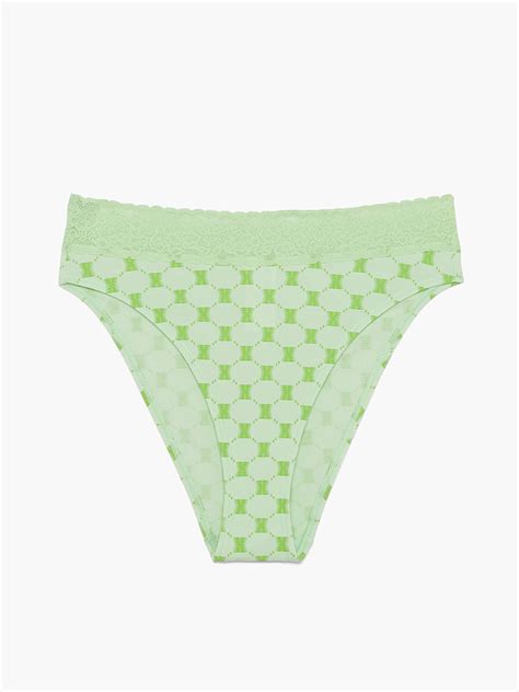 Cotton Essentials Lace Trim High Leg Bikini Panty In Green SAVAGE X FENTY