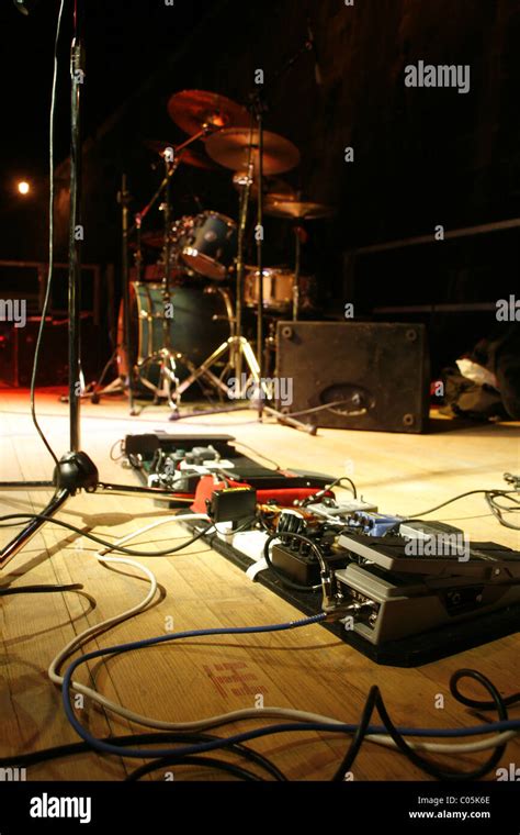 Guitarist Foot Pedals On Stage At Music Concert Stock Photo Alamy